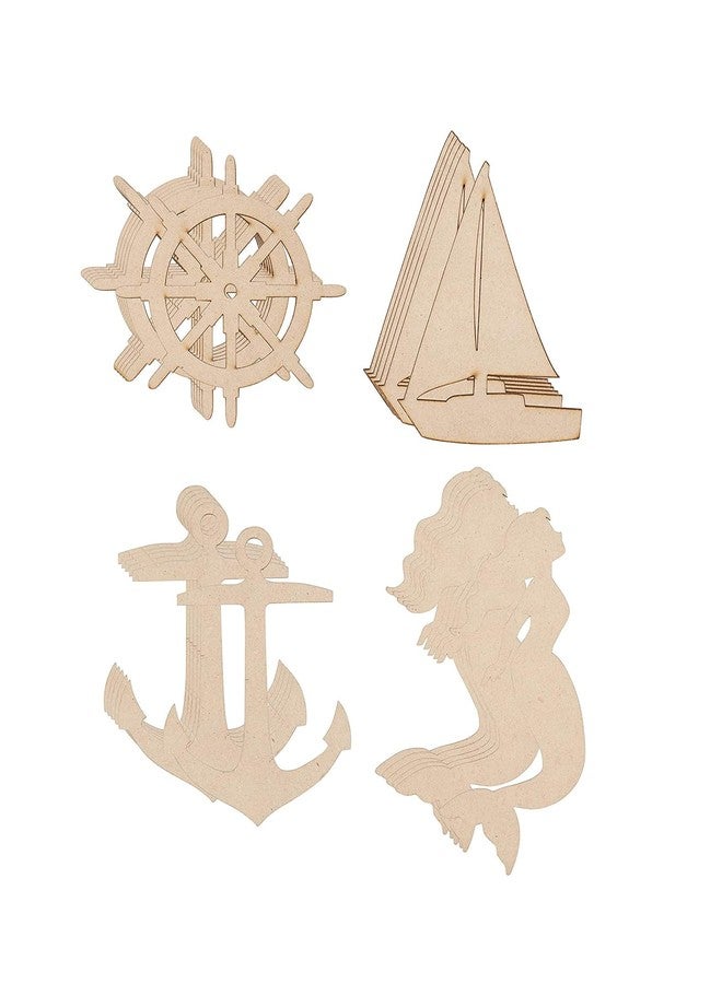 Decor Kafe Paintable Anchor, Ship Wheel, Mermaid and Boat Wooden Laser Cut for Decoration DIY Prodcuts for Kids, Parties, Art and Craft Pack of 20 - Image 1